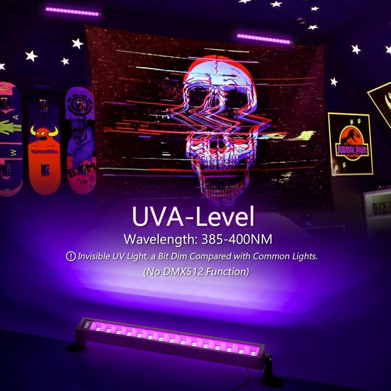 lamvip شريط ضوء أسود LED بقوة 38 واط، أشرطة ضوء أسود مع قابس ومفتاح تضيء منطقة 22x22 قدم لحفلات التألق وحفلات الهالوين وزينة غرف النوم وإضاءة المسرح - عبوة واحدة - Image 3